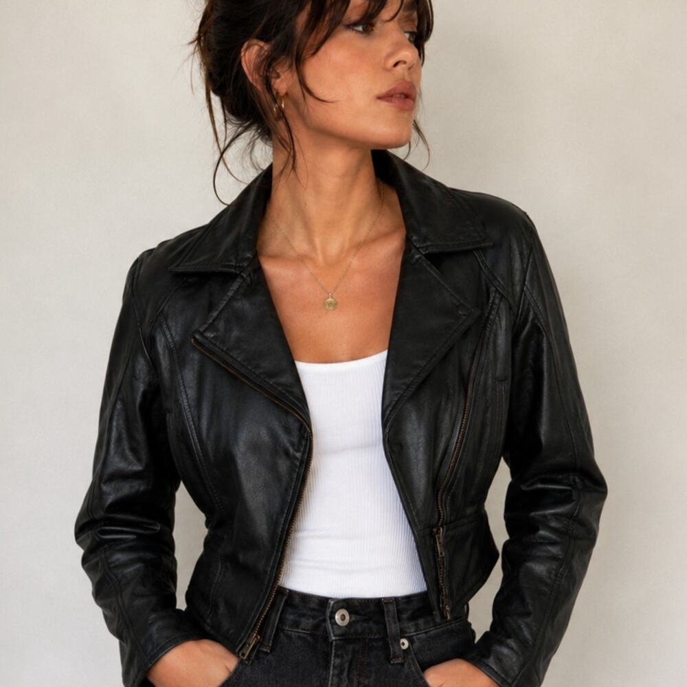 Wilsons VTG SZ XS (4) Black Leather 80's Moto Jacket